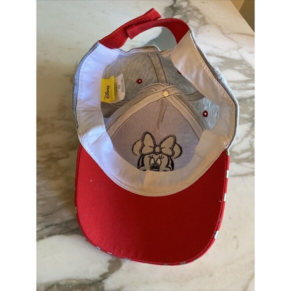 Disney Minnie Mouse Hat Cap Youth Red Polka Dot Gray Adjustable - Picture 8 of 8